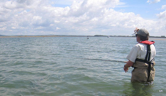 Bass fishing with waders