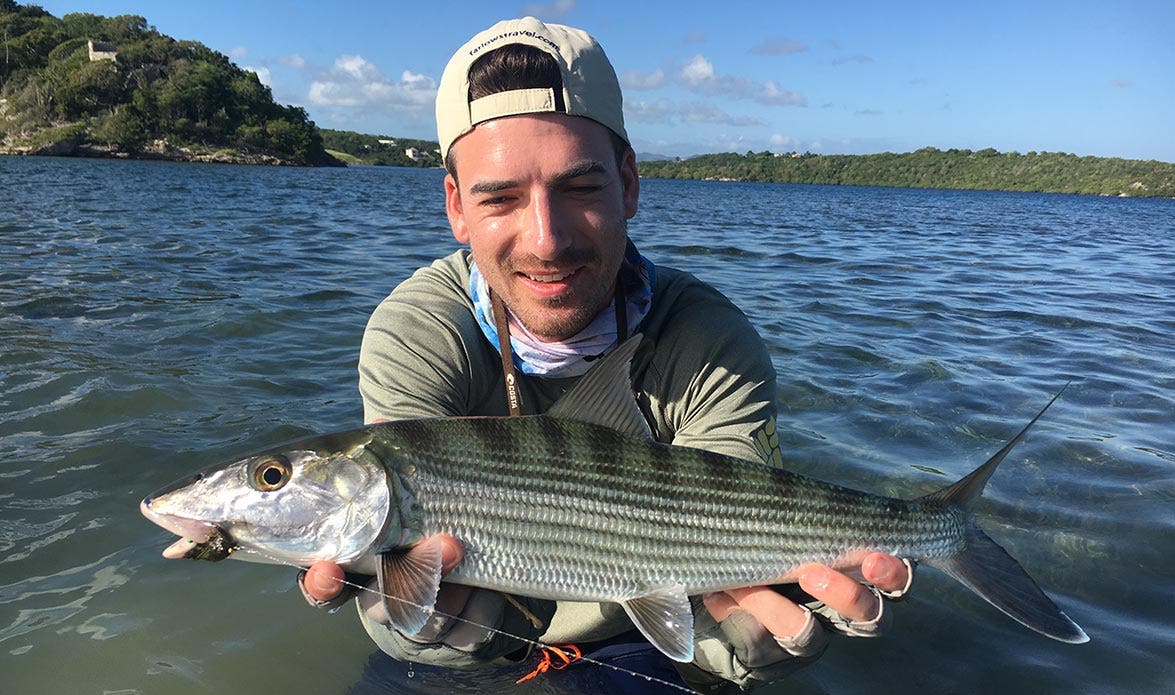 Jonny with a fly caught bonefish