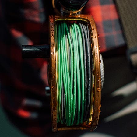 Close up of a fly line on a reel