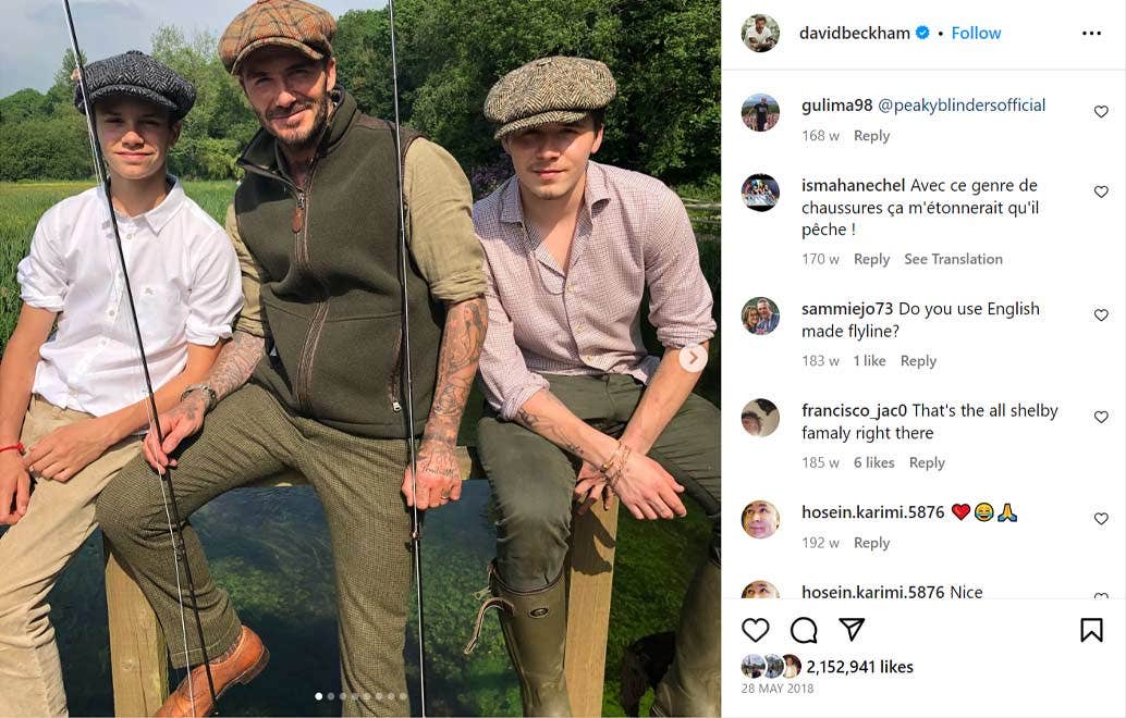 An Instagram post from David Beckham, fly fishing with his sons