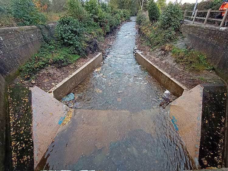 Snake Lane weir after restoration work Snake Lane weir after
