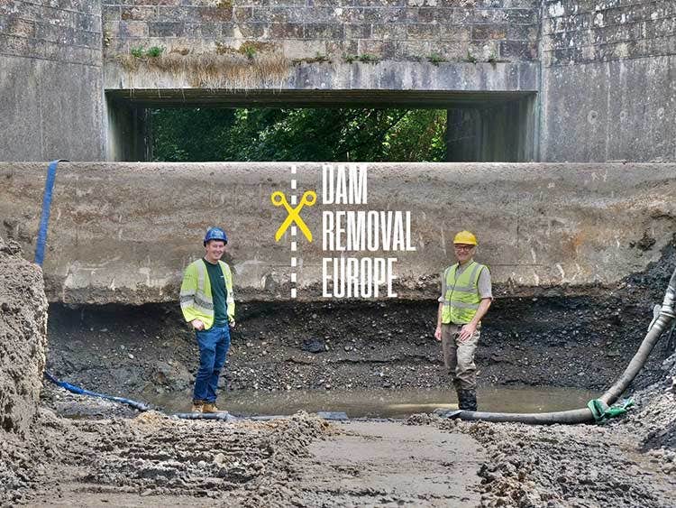 Snake Lane weir during restoration work Snake Lane weir before