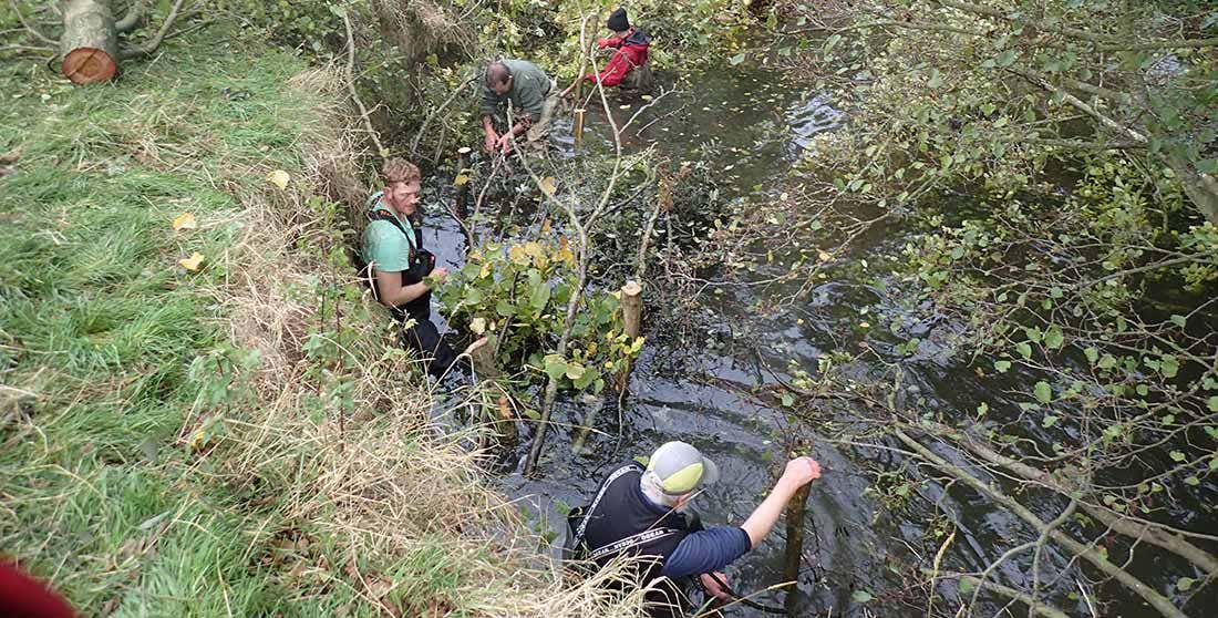 Volunteers for WTT completing practical work in the river Practical work in the river