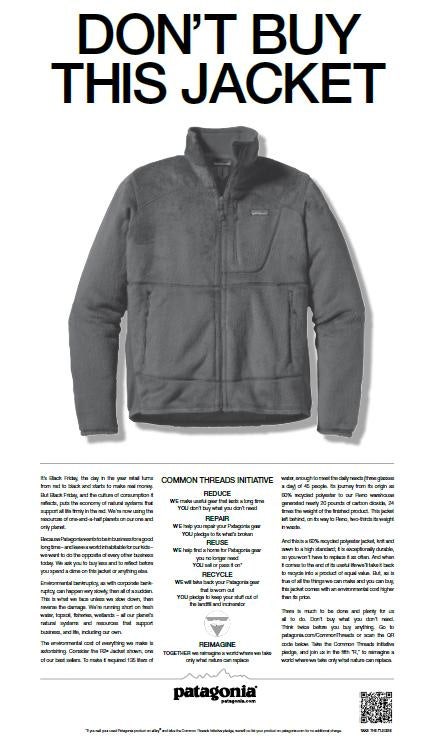 Patagonia ad from the Friday 25th November 2011 edition of The New York Times